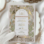 Invitación Con Relieve Metalizado Bougainvillea Oro Verde Boda Art Nouveau Mucha<br><div class="desc">Invitaciones a la Boda Verdes y Oro de la Floral Vintage de Art Nouveau de Alphonse Mucha en un diseño romántico y caprichoso usando el Relieve metalizado dorado Real. Los florecientes victorianos complementan los tipos de letra Art Deco clásicos. Por favor, introduzca la información de su personalizado y ya está...</div>