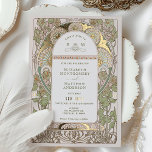 Invitación Con Relieve Metalizado Bougainvillea Oro Verde Boda Art Nouveau Mucha<br><div class="desc">Invitaciones a la Boda Verdes y Oro de la Floral Vintage de Art Nouveau de Alphonse Mucha en un diseño romántico y caprichoso usando el Relieve metalizado dorado Real. Los florecientes victorianos complementan los tipos de letra Art Deco clásicos. Por favor, introduzca la información de su personalizado y ya está...</div>