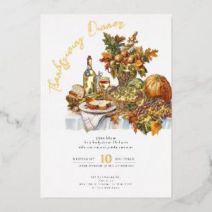 Invitación Con Relieve Metalizado Bountiful Table Rustic Thankding Dinner Pumpkin