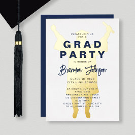 Invitación Con Relieve Metalizado Boy Modern Navy Blue Gold Graduation Party
