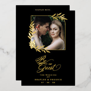 Invitación Con Relieve Metalizado Branches Frame Luxury Golden Chic Photo Wedding