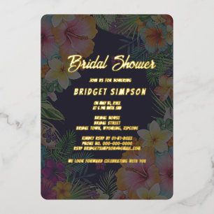 Invitación Con Relieve Metalizado brida de verano de hainscus hawaiian colorido trop