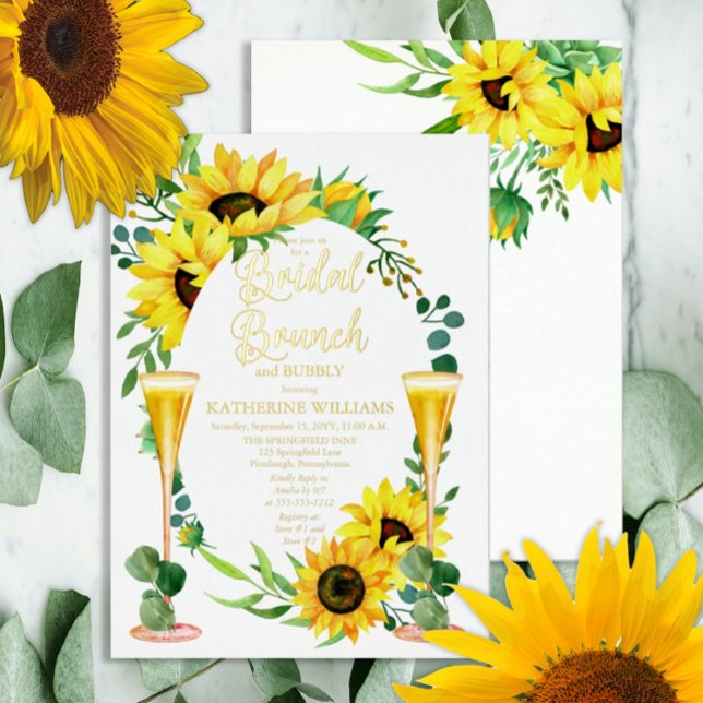 Invitación Con Relieve Metalizado Bridal Brunch Sunflowers | Marco floral Eucalyptus (Subido por el creador)