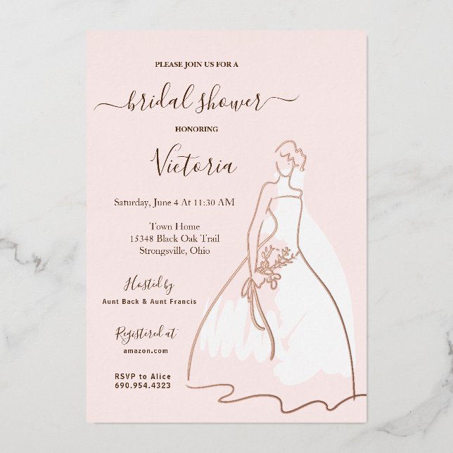 Invitación Con Relieve Metalizado Bridal Shower (Anverso)