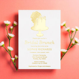 Invitación Con Relieve Metalizado Bridal Shower Brunch Gold Cake Luncheon