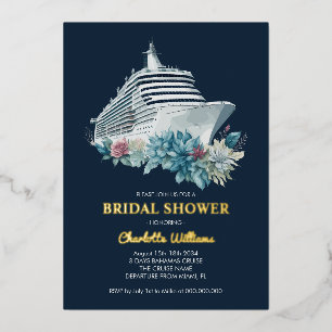 Invitación Con Relieve Metalizado Bridal Shower Cruise Ship Trip Gold