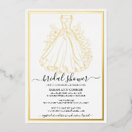 Invitación Con Relieve Metalizado Bridal Shower dress and flowers