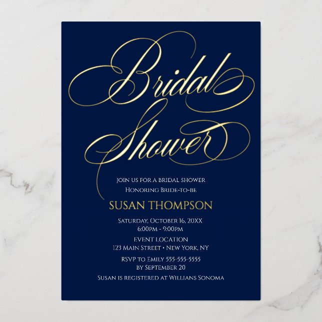 Invitación Con Relieve Metalizado Bridal Shower Elegant Invitation Foil Invitation (Anverso)
