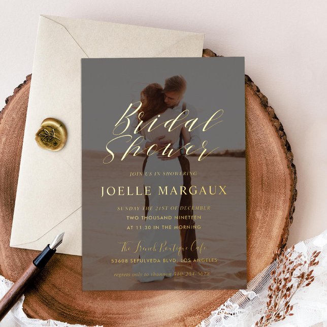 Invitación Con Relieve Metalizado Bridal Shower Photo Engagement Party Gold (Subido por el creador)