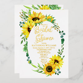 Invitación Con Relieve Metalizado Bridal Shower Sunflowers | Marco floral Eucalyptus