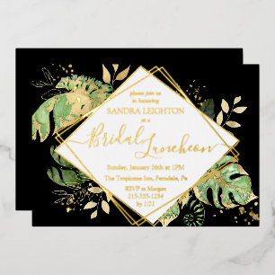 Invitación Con Relieve Metalizado Bridal Tropical Luncheon Shower Black & Gold