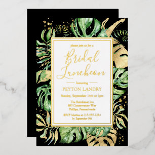 Invitación Con Relieve Metalizado Bridal Tropical Luncheon Shower Black & Gold