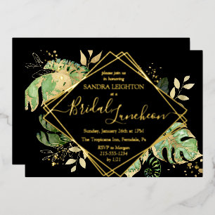 Invitación Con Relieve Metalizado Bridal Tropical Luncheon Shower Black & Gold