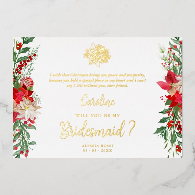 Invitación Con Relieve Metalizado Bridesmaid Fancy Luxury Christmas Proposal (Anverso)