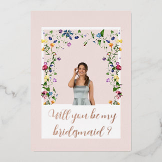 Invitación Con Relieve Metalizado Bridesmaid Pink Wildflower