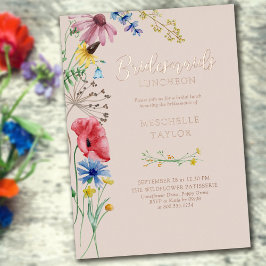 Invitación Con Relieve Metalizado Bridesmaids Almuerzo de Flores Silvestres Rosa Dor