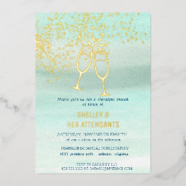Invitación Con Relieve Metalizado Bridesmaids Coastera Champán Ducha Brunch