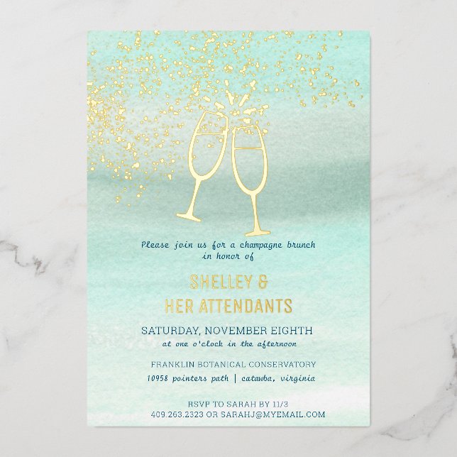 Invitación Con Relieve Metalizado Bridesmaids Coastera Champán Ducha Brunch (Anverso)