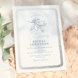 Invitación Con Relieve Metalizado Brillante Mano Whimsical Dibujada Lemon Bridal Sho