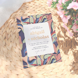 Invitación Con Relieve Metalizado Brillante Negrita Brillante Abstracto Boda Floral 