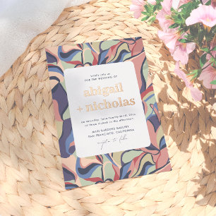 Invitación Con Relieve Metalizado Brillante Negrita Brillante Abstracto Boda Floral 