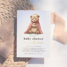 Invitación Con Relieve Metalizado Brillante Royal Teddy Bear Princesa Chica Baby Sho