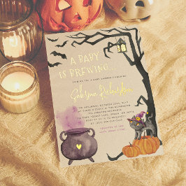 Invitación Con Relieve Metalizado Brillante Un Bebé Está Preparando Chica Halloween