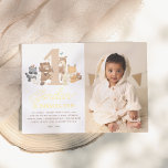 Invitación Con Relieve Metalizado Brillantes animales de Woodland foto de la primera<br><div class="desc">¡Añade algo de brillo a tus invitaciones para fiestas de cumpleaños con Relieve metalizado de oro, plata o oro rosa! Celebra el primer cumpleaños de tu pequeña con nuestra adorable invitación de fiesta de cumpleaños. El diseño cuenta con una deliciosa escena de animales de la selva acuarela, como un oso,...</div>