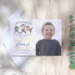 Invitación Con Relieve Metalizado Brillantes vamos a patearlo Ninja Karate Foto cump