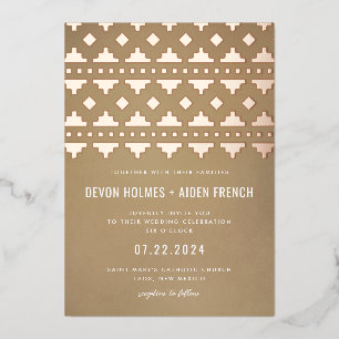 Invitación Con Relieve Metalizado Brillo del sudoeste bronceado Rosa Dorada de Boda