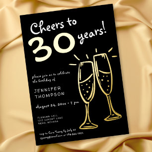 Invitación Con Relieve Metalizado Brindis por 30 años Champagne Dorado Cumpleaños