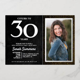 Invitación Con Relieve Metalizado Brindis por 30 Años Cumpleaños 30 Negro Plata