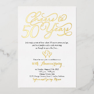 Invitación Con Relieve Metalizado Brindis por 50 Años Aniversario de Bodas de Oro