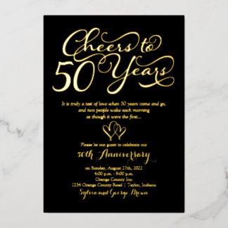 Invitación Con Relieve Metalizado Brindis por 50 Años Bodas de Oro 50 Aniversario de