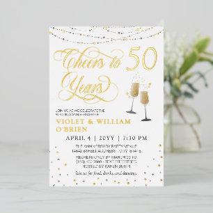 Invitación Con Relieve Metalizado Brindis por 50 años de elegante aniversario de bod
