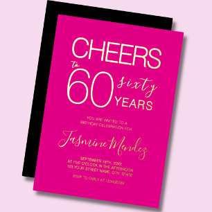 Invitación Con Relieve Metalizado Brindis por 60 años Cumpleaños con hoja de oro ros