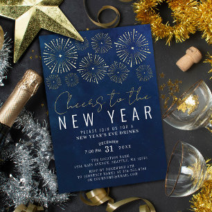 Invitación Con Relieve Metalizado Brindis por el Año Nuevo Fiesta de Año Nuevo