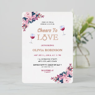 Invitación Con Relieve Metalizado Brindis por el tema floral del vino en la despedid