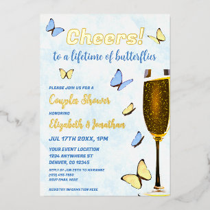 Invitación Con Relieve Metalizado Brindis por toda una vida de mariposas: fiesta de