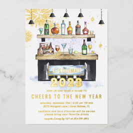 Invitación Con Relieve Metalizado Brindis por un Año Nuevo | Fiesta de Cócteles Navi