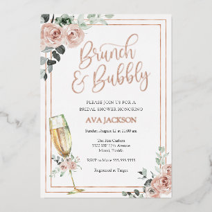 Invitación Con Relieve Metalizado Brújula y burbuja Rubor Florals Bridal Shower