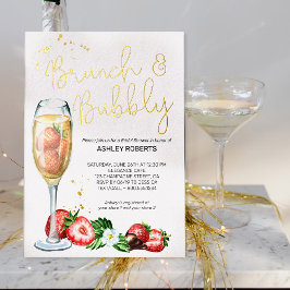 Invitación Con Relieve Metalizado Brunch Bubbly Strawberry Champagne Bridal Shower