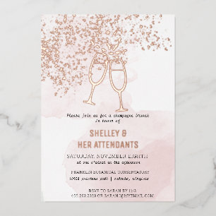 Invitación Con Relieve Metalizado Brunch con champán rosado para la ducha de la novi