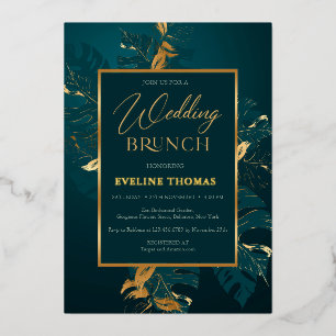 Invitación Con Relieve Metalizado Brunch de boda con papel de oro real y verde profu