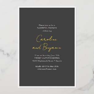 Invitación Con Relieve Metalizado Brunch de Despedida Boda Oro Escritura Nombres Neg