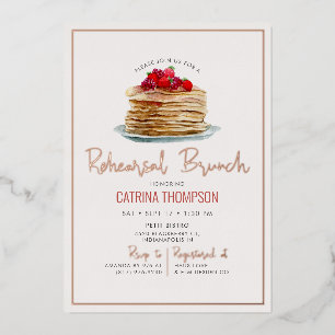 Invitación Con Relieve Metalizado Brunch de Ensayo de Panqueques Modernos Rosa Dora