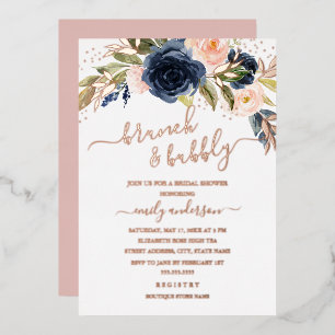 Invitación Con Relieve Metalizado Brunch De La Armada De Oro Rosa De Rubor Y Boda Bu