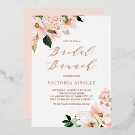 Invitación Con Relieve Metalizado Brunch de novias Rosa de Magnolias Rosadas de Rubo