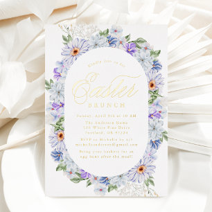 Invitación Con Relieve Metalizado Brunch de Pascua Floral de Primavera Morado Elegan