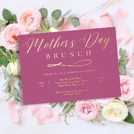 Invitación Con Relieve Metalizado Brunch del Día de la Madre con guión simple rosa y